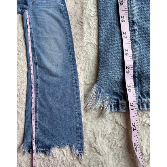 American Eagle Super High Rise Baggy Wide Leg Jeans Light Distressed raw hem0 - Picture 6 of 13